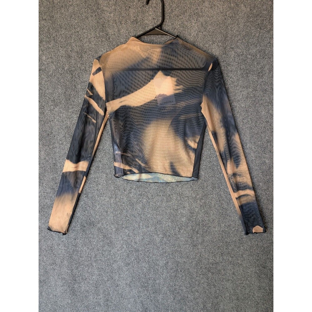 NWT Bershka Mesh Top M Ombre Abstract Graphic Long Sleeve High Neck Y2K Grunge - Picture 8 of 8